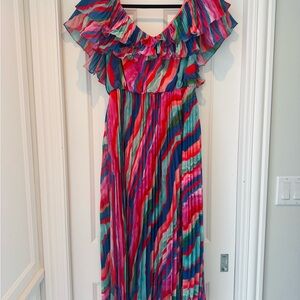 AMUR Luisa Pleated Striped Midi Dress Size 8 NWT